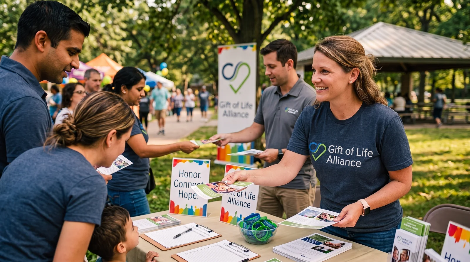 Gift of Life Alliance volunteers share donation information at an outdoor community event