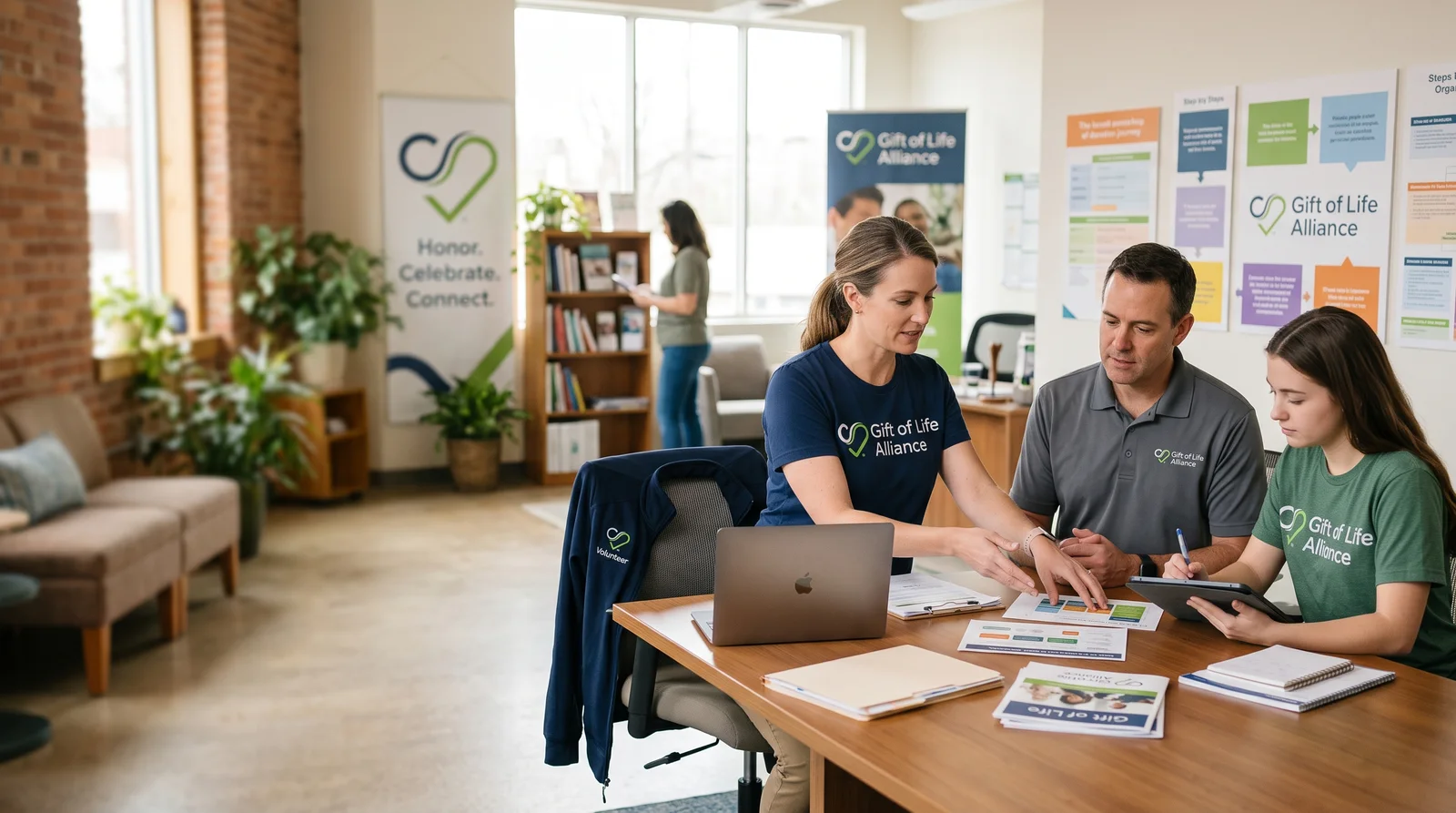People reviewing donation information together