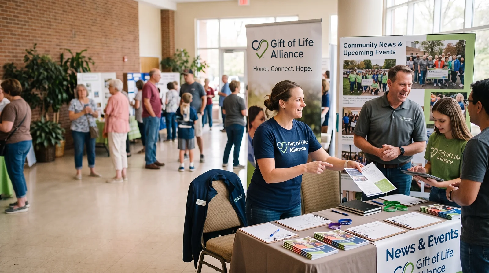 People sharing information at a community event